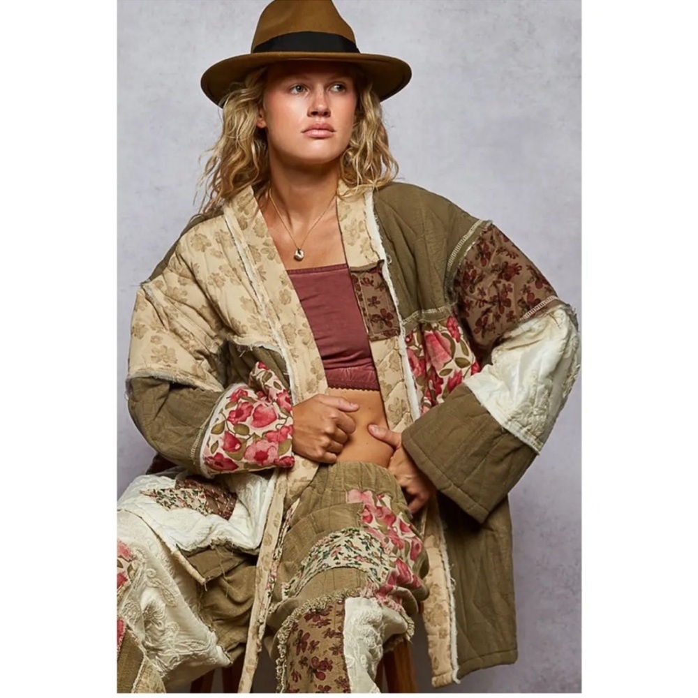 Pol Boho Floral Patchwork Jacket Sz Small Oversiz… - image 1